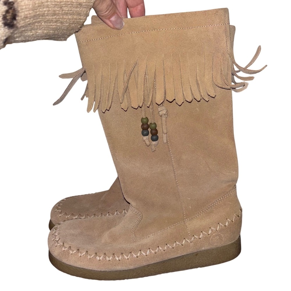 Report Dubai‎ | Women's 6.5 US | Tan Suede | Moccasin Boots | Fringed Beaded